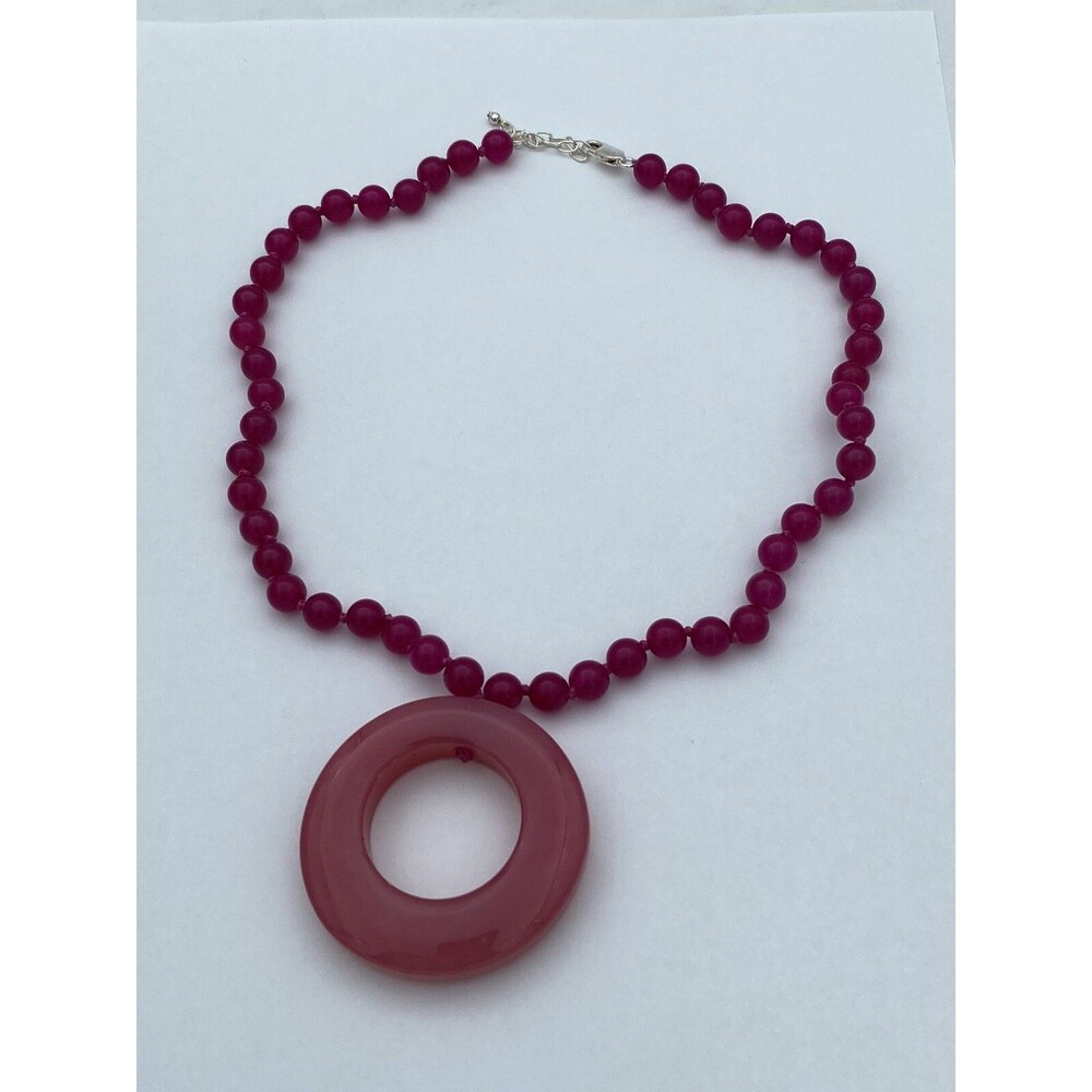 Vintage Pink Fancy Cut Agate And Quartz With Sterling Silver Necklace 18”-20”